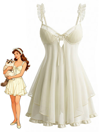 50er Nachthemd mit Rüschen und Schleife