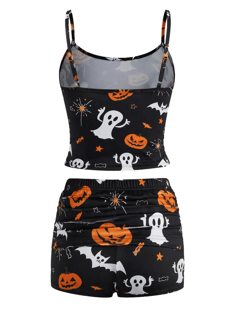 Halloween-Schlafanzug-Set mit Kürbis- und Geister-Print
