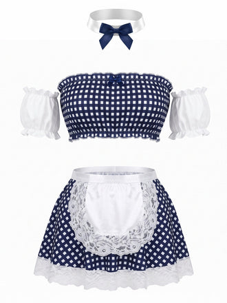 50er Trägerloses Dessous-Set mit Gingham und Spitze