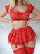 50er schulterfreies Dessous-Set mit Polka-Dots und transparent