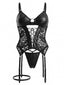 Schwarzes 60er Kunstleder-Dessous-Set mit Spitze