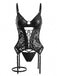 Schwarzes 60er Kunstleder-Dessous-Set mit Spitze