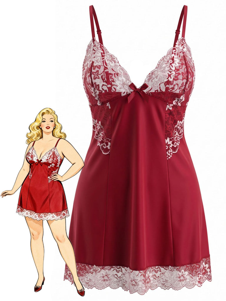 [Übergröße] 50er Nachtkleid mit Spitzen-Mesh und Schleife
