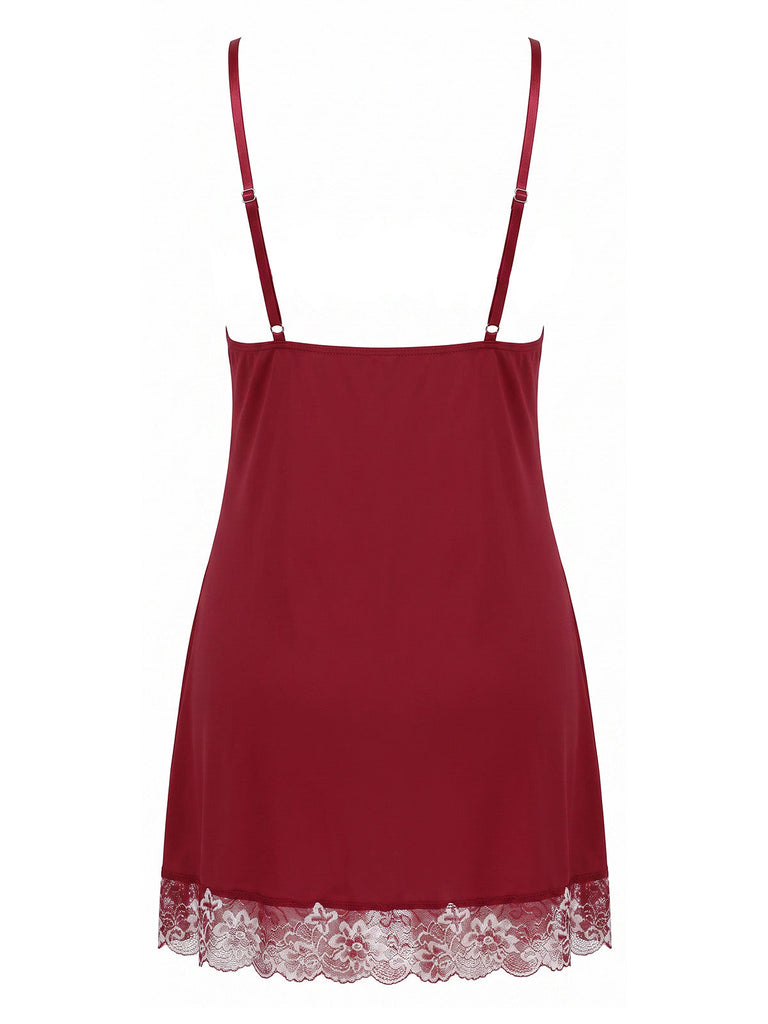 [Übergröße] 50er Nachtkleid mit Spitzen-Mesh und Schleife