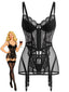 50er Dessous-Set mit transparenter Spitze und Strumpfhalter-Chemise