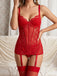 50er Dessous-Set mit transparenter Spitze und Strumpfhalter-Chemise