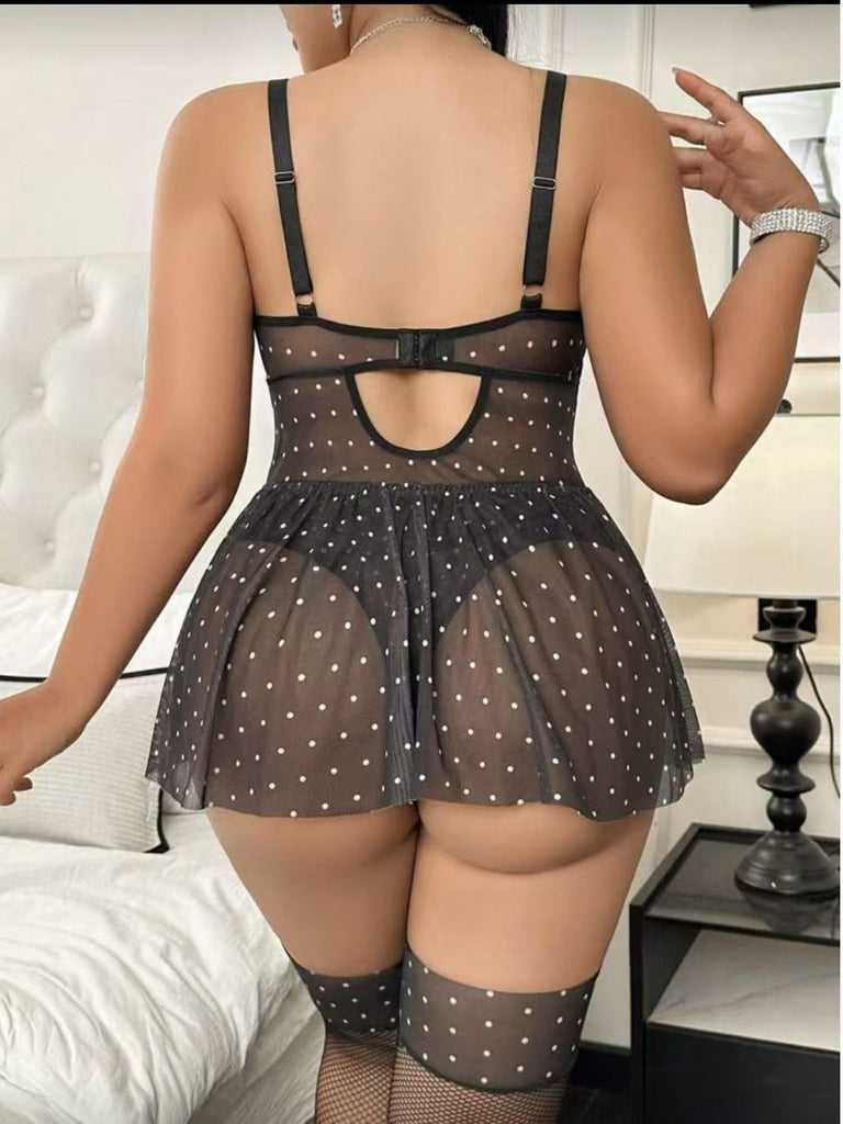 [Übergröße] 50er Strapsdessous mit Punkten, Spitze und Cut-outs