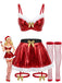 Rotes 50er Metallic-Weihnachtsdessous-Set mit Fellbesatz und Schleifen