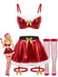 Rotes 50er Metallic-Weihnachtsdessous-Set mit Fellbesatz und Schleifen