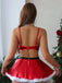 Rotes 50er Metallic-Weihnachtsdessous-Set mit Fellbesatz und Schleifen