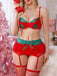 Rotes 50er Weihnachts-Dessous-Set mit Spitze und Strumpfhaltern