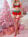 Rotes 50er Weihnachts-Dessous-Set mit Spitze und Strumpfhaltern