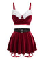 Rotes 50er Weihnachts-Pyjama-Set mit Samt und Fellbesatz