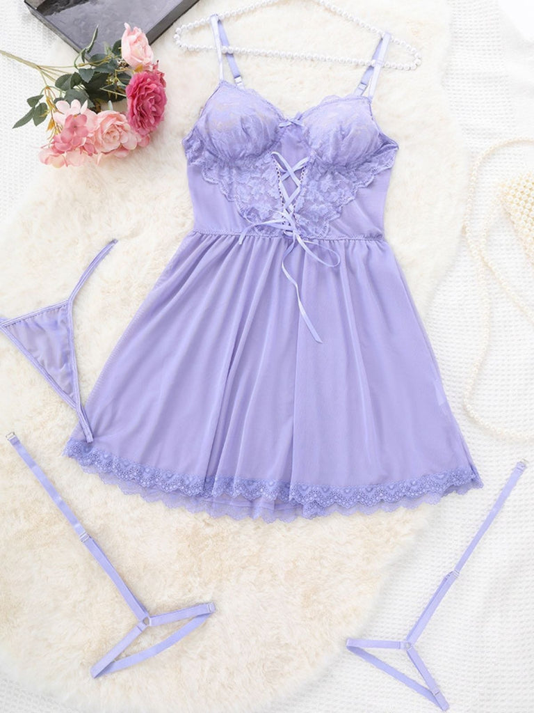 50er Dessous-Set aus Mesh mit Spitze und Schnürung
