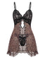 Schwarzes 50er Nachtkleid mit Leoparden-Print und Spitze
