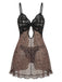Schwarzes 50er Nachtkleid mit Leoparden-Print und Spitze