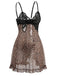 Schwarzes 50er Nachtkleid mit Leoparden-Print und Spitze