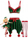Grünes 60er Weihnachtselfen-Dessous-Set