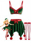 Grünes 60er Weihnachtselfen-Dessous-Set