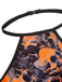 Oranges 50er Halloween Neckholder-Dessous-Set mit Totenkopf und Ketten