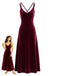 Weinrotes 30er Midi-Samtnachtkleid mit V-Ausschnitt und Trägern