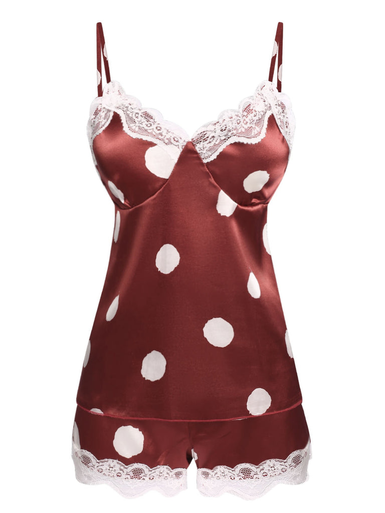 1950er Polka Punkt Spitze Unterhemd Nachtwäsche