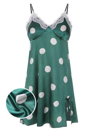 Grün 1950er Polka Dot Spitze Spaghetti Träger Nachtwäsche