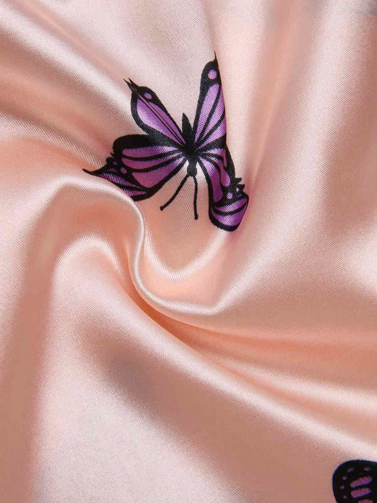 [Vorverkauf] Rosa 1970er Schmetterling Satin Sling Nachtwäsche