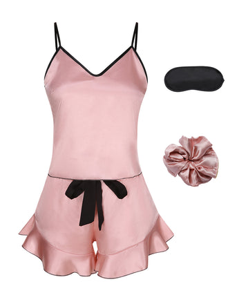 1970er Spaghetti Träger Satin Band Pyjama