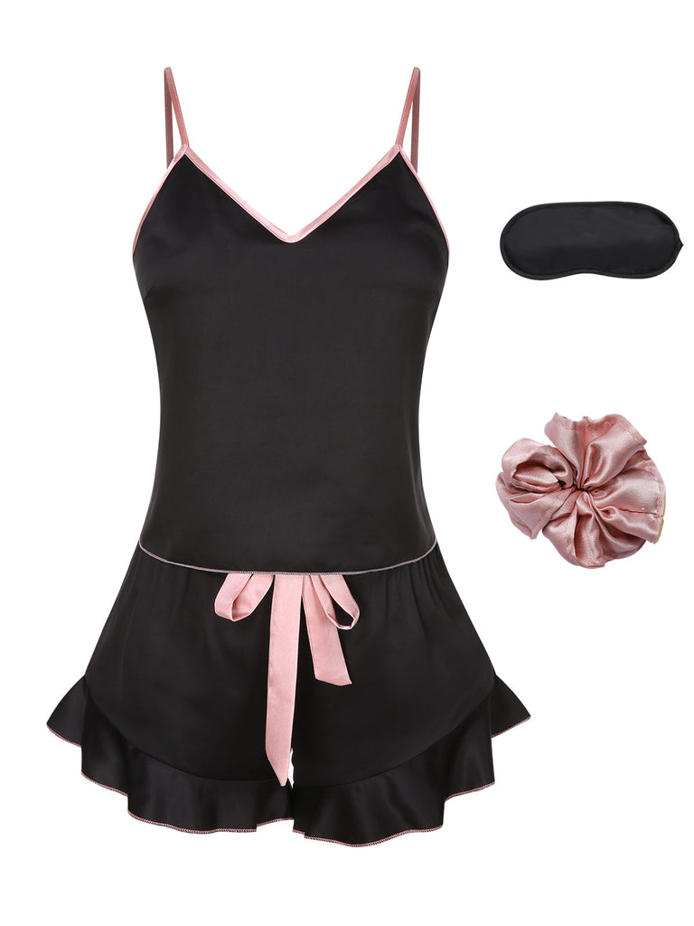 1970er Spaghetti Träger Satin Band Pyjama