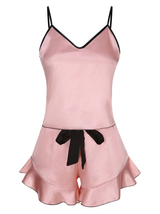 1970er Spaghetti Träger Satin Band Pyjama