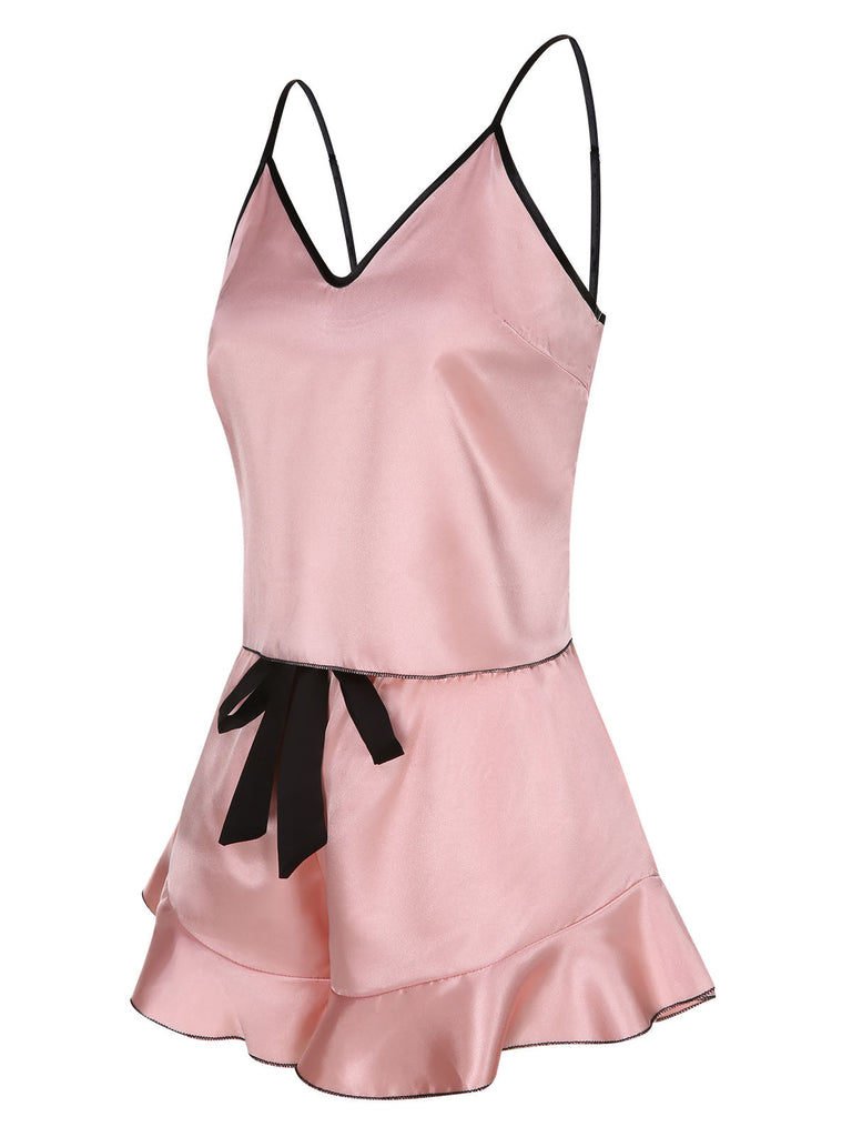 1970er Spaghetti Träger Satin Band Pyjama