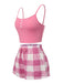 Rosa 1970er Camisole Top & Plaid Shorts Schlafanzug