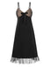 Schwarz 1950er Heart Dots Mesh Bow Nightgown