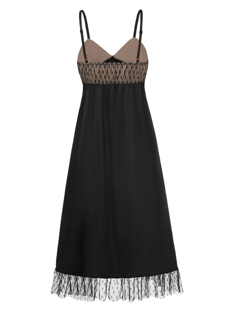Schwarz 1950er Heart Dots Mesh Bow Nightgown