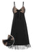 Schwarz 1950er Heart Dots Mesh Bow Nightgown