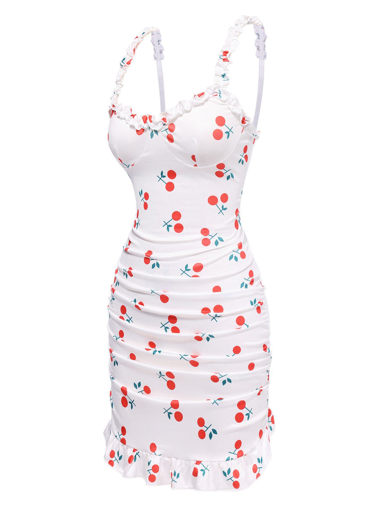 1960er Rot Kirsche Gerüscht Saum Träger Nachthemd