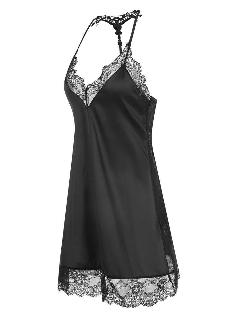 1970er Spitze Patchwork Spaghetti Träger Nachthemd