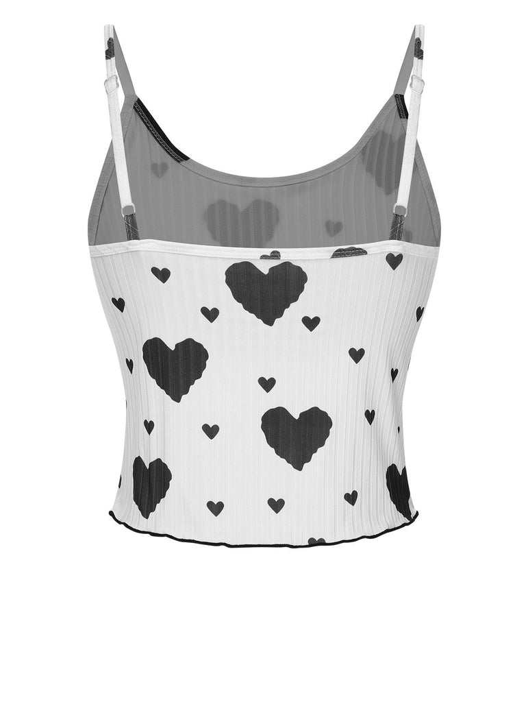 Rot 1970er Herzen Stricken Spaghetti Träger Pyjama