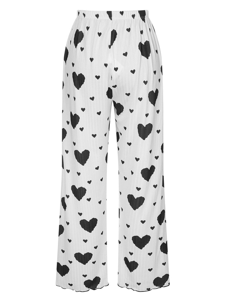 Rot 1970er Herzen Stricken Spaghetti Träger Pyjama