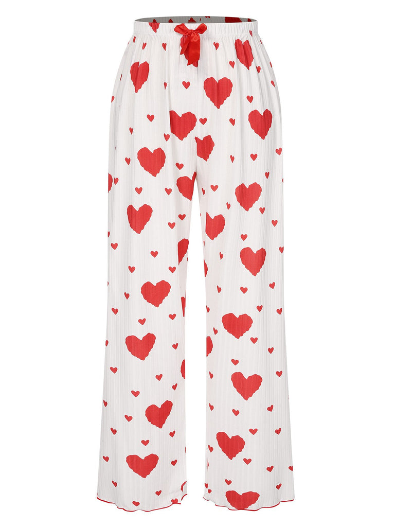 Rot 1970er Herzen Stricken Spaghetti Träger Pyjama