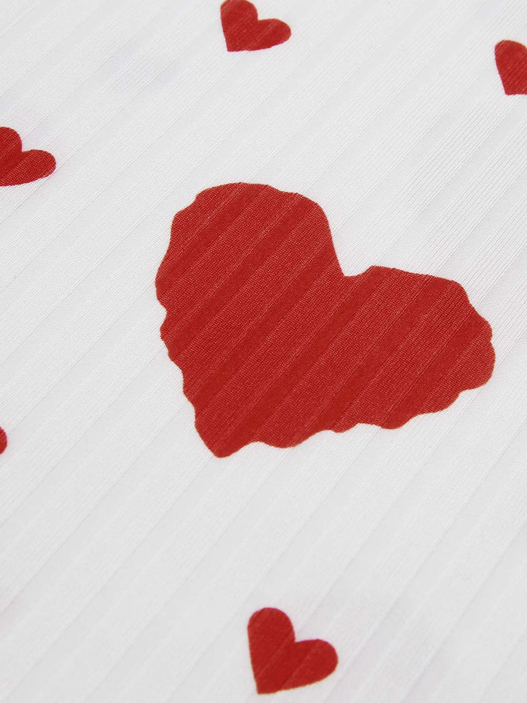 Rot 1970er Herzen Stricken Spaghetti Träger Pyjama