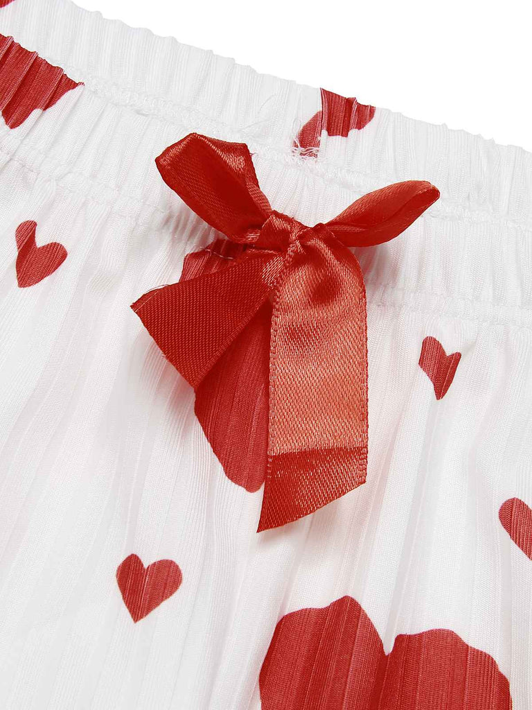 Rot 1970er Herzen Stricken Spaghetti Träger Pyjama