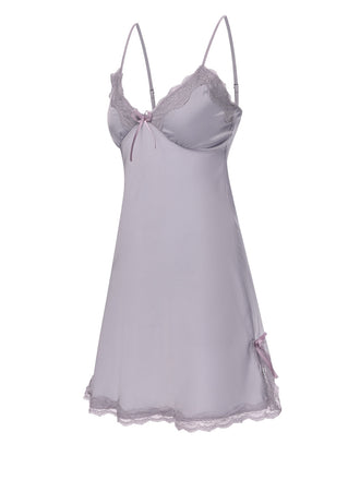 Lila 1950er Solide Spitze Träger Nachtwäsche