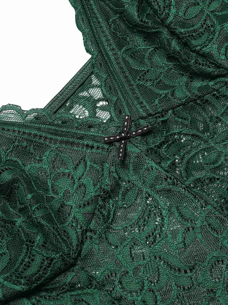 Grün 1960er Spaghetti Träger Spitze Transparent Nachthemd