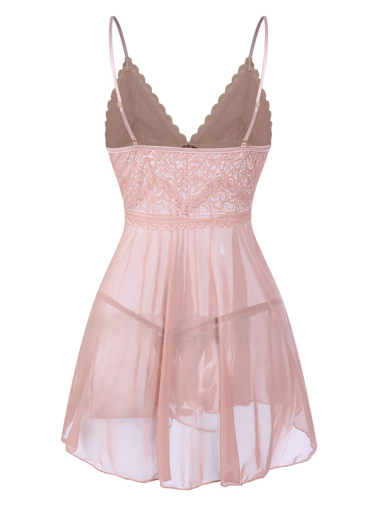 Grün 1960er Spaghetti Träger Spitze Transparent Nachthemd