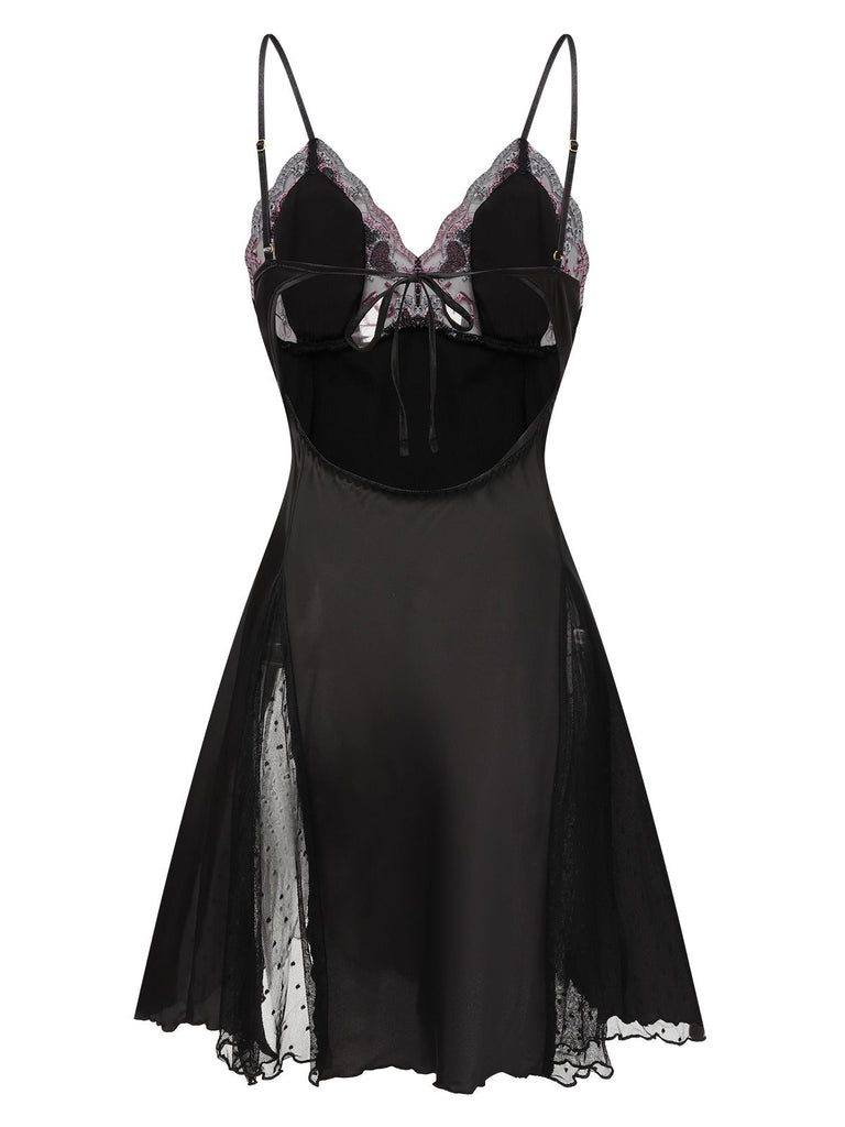 1960er Spitze Spaghetti Träger Satin Nachthemd