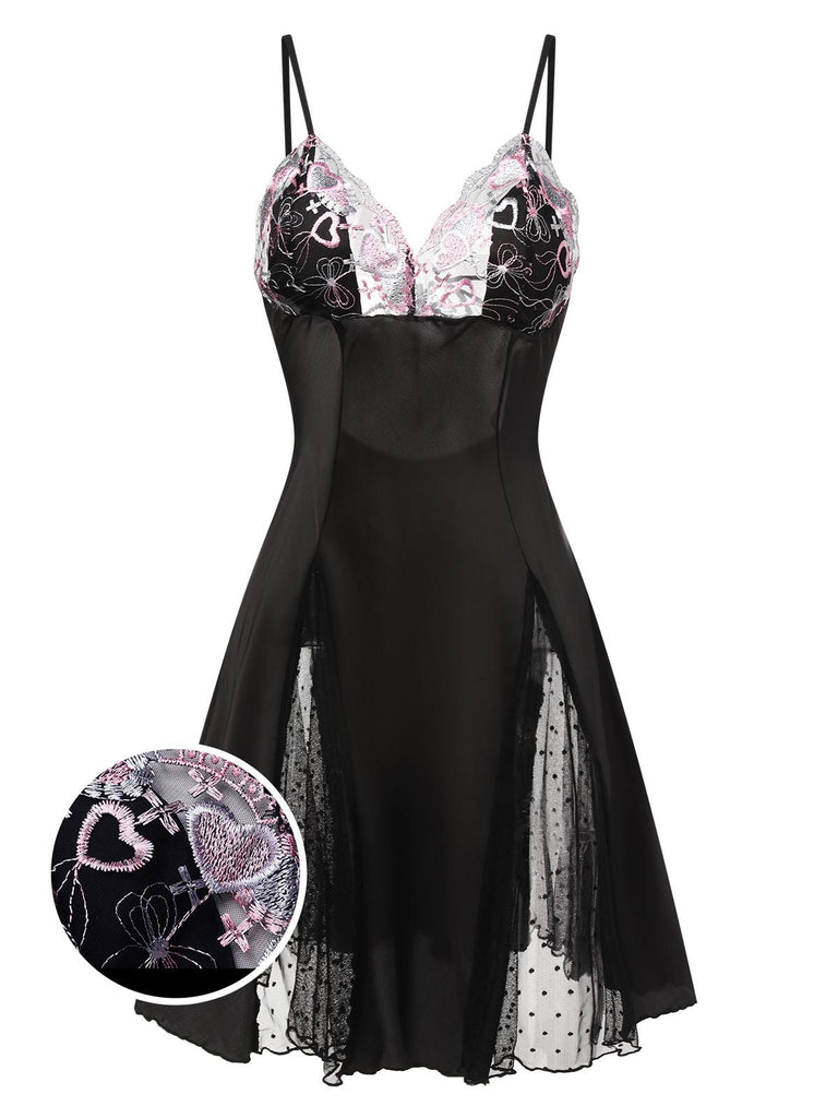 1960er Spitze Spaghetti Träger Satin Nachthemd