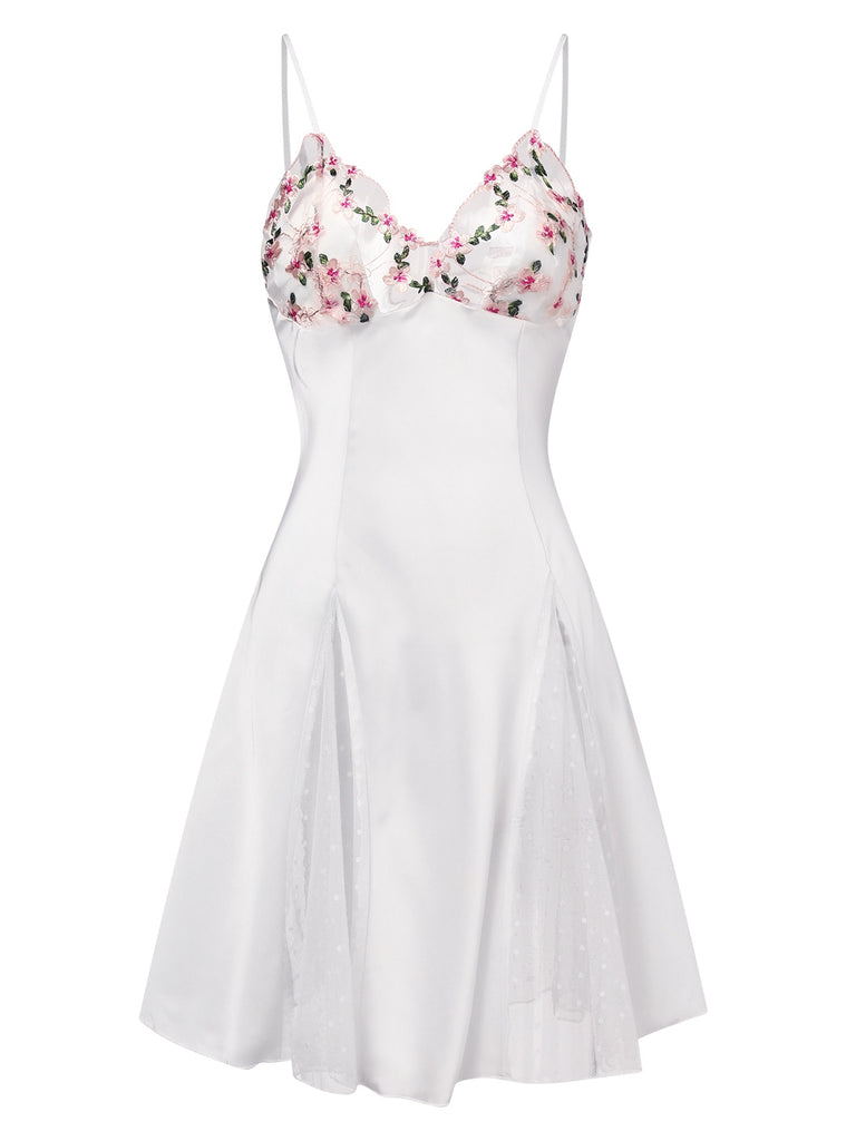 1960er Spitze Spaghetti Träger Satin Nachthemd