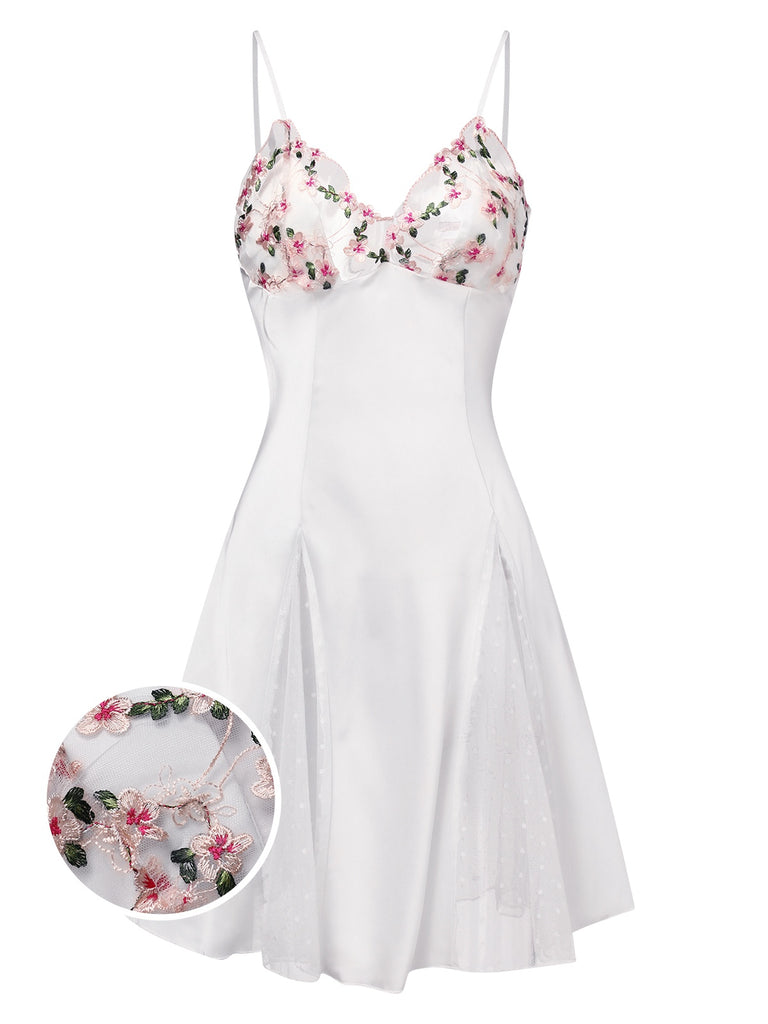 1960er Spitze Spaghetti Träger Satin Nachthemd